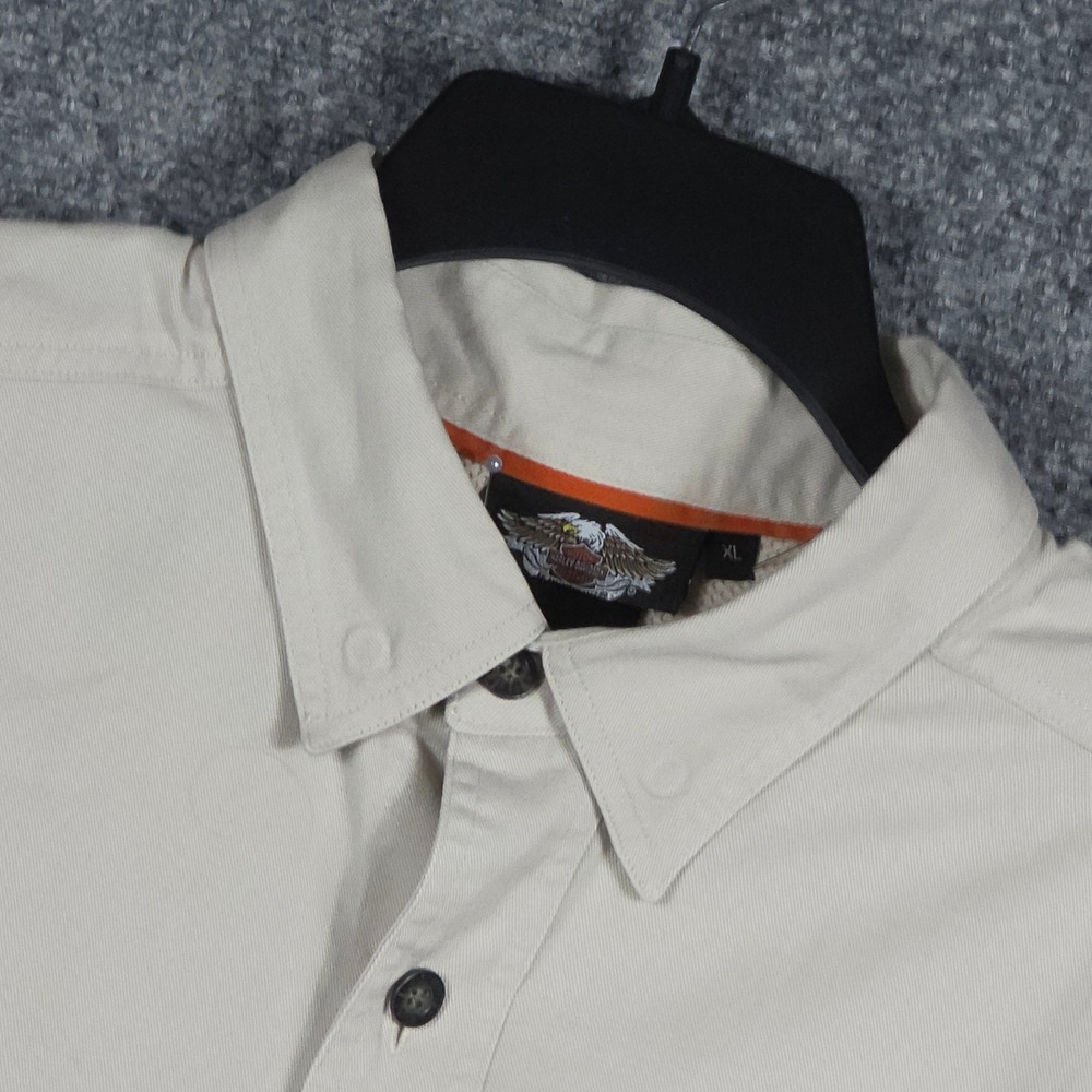 Harley Davidson Mens XL Shirt Tan Short Sleeve Bar & Shield Logo Twill Button Up
